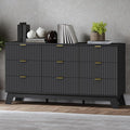 Fluted 9 Drawer Dresser, 57.1" Wide Modern Boho Chest of Drawers, Wooden Storage Dresser TV Stand for Bedroom, Living Room, Closet, Hallway, Curved Profile Design