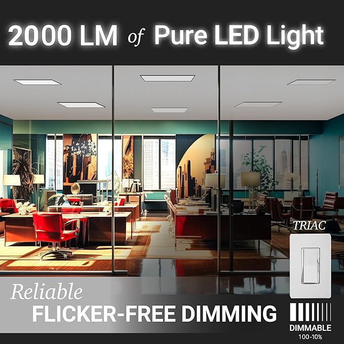 NUWATT 1x2 FT LED Flat Panel, 5CCT 2700K/3000K/3500K/4000K/5000K Selectable, 2000LM, 22W, Internal Driver, Dimmable, 120V, CRI90, 1 x 2 Surface Mount Panel, 12x24 Flush Mount LED Light, 1" Inch Thin