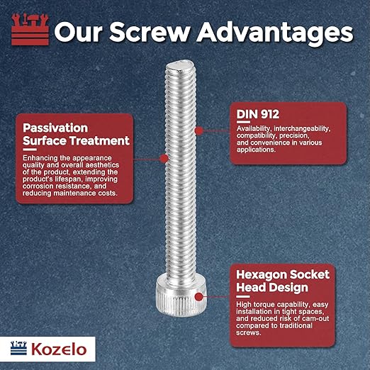 Kozelo 20pcs Socket Head Cap Screws - [M6-1 x 45mm] 304 Stainless Steel Allen Socket Drive for Electrical Motor 3D Printing Fan Engine Replacement Use, Silver