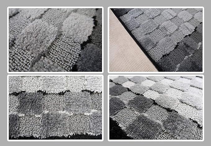 12 ft Long Non-Slip Washable Carpet Runner Rug with Rubber Backing, Custom Floor Mat for Kitchen Hallway Stairs Bedroom Bathroom Entryway, Checkered Black - Grey, Your Choice of Length, (26" X 12')