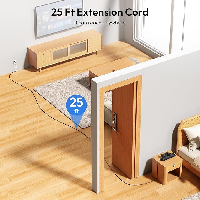 24 Widely Outlets Extension Cord 25 Ft NTONPOWER Long Extension Cord Surge Protector with 4 USB Ports(2 USB C),15A/1875W Power Strips with Surge Protection 4000J, Wall Mount Holes for Home, Office