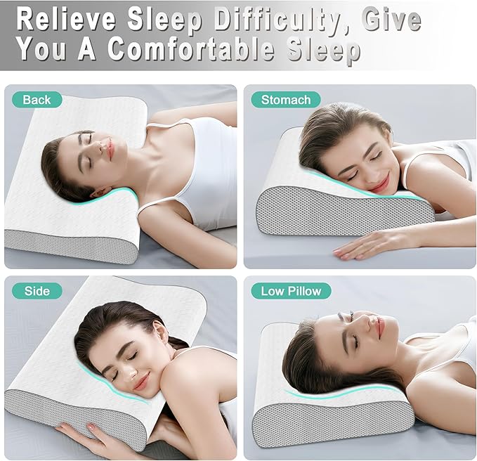 Cervical Pillow for Neck Pain Relief, Memory Foam Pillow, Ergonomic Adjustable Contour Bed Pillow for Side, Back & Stomach Sleepers (1, 22 * 13.7inch)