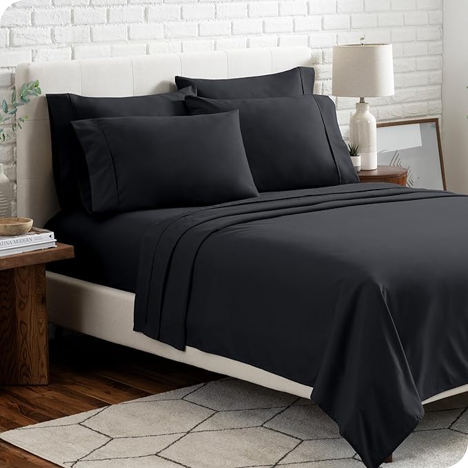 Bare Home Hotel Luxury King Sheet Set, Extra Soft - 6 Piece Set - Deep Pockets - Easy Fit - Cooling & Breathable - Wrinkle, Fade, Stain Resistant - Includes 4 Pillowcases (King, Black)