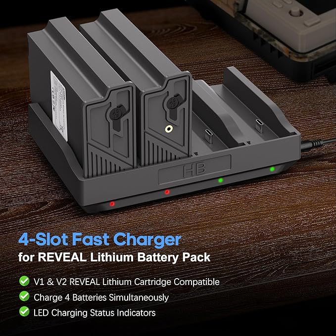 Fulpower 4-Slot Lithium Cartridge Charger - Replacement Battery Charger for TACTACAM Reveal Lithium Cartridge Charger Ultra/X/XB/XPro Trail Cameras - Fast Charging, LED Indicators, Durable Design