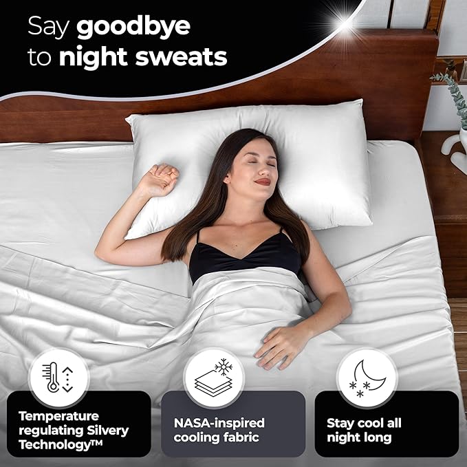 Silvery Silver Infused Bed Sheets Set - Award-Winning Self-Cooling Fabric with Self-Cleaning Silvery Technology™ That Stays Fresh 3X Longer for Hygienic Sleep (White, Queen)