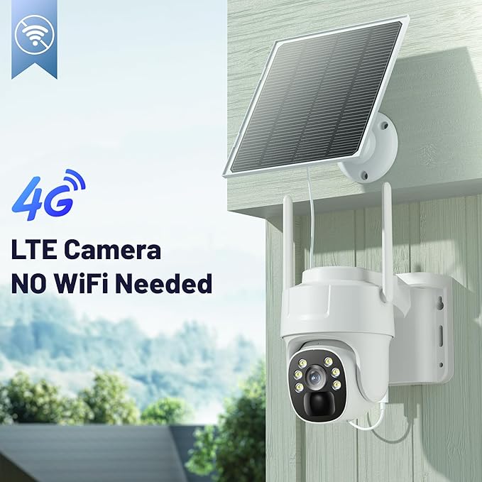 KKB 4G LTE Cellular Solar Security Cameras Wireless Outdoor, No WiFi Security Camera Built-in SIM Card, Unlimited Data, 2K HD Cam Color Night Vision, 355° Live View, PIR Motion Sensor, 2-Way Audio
