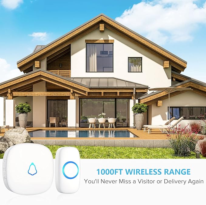Wireless Doorbell 2 Buttons 2 Receivers, SECRUI Mini Waterproof Door Bell Operating at 1000 Feet, M520+F55 Doorbells with 52 Melodies, 5 Volume Levels & LED Flash
