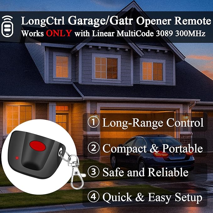 2-Pack 300MHz 10 dip Switch for Multicode Garage Gate Door Opener Remote Control, Replacement for 3089,3070,3060,308911,MCS308911,MCS306010,MCS3070 Gate Clicker with Keychain.