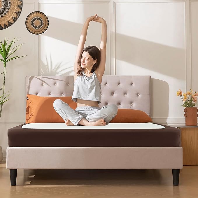 Biscaynebay Decorative Box Spring Cover Full & Full XL Size, Brown Jersey Luxurious Jersey Knitting Stretchy Wrap Around 4 Sides Bed Skirt for Home/Hotels, Easy Fit Wrinkle Free Machine Washable