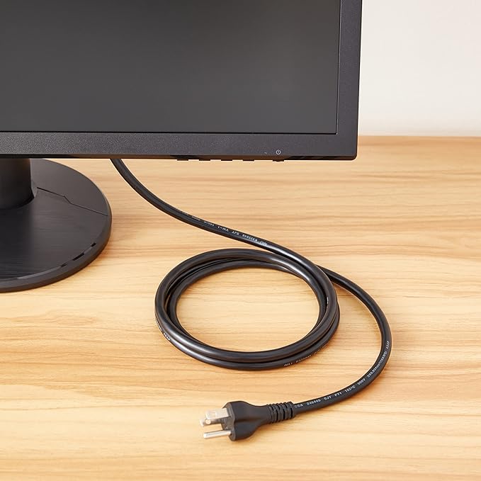 Amazon Basics PC Power Cord, 6 feet, 10-Pack, AC Power Cord for Monitor, Computer, TV, 3 Prong, 18 AWG, 125 Volts, Black