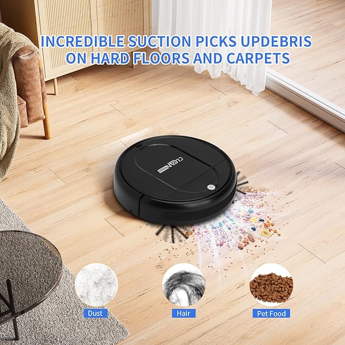 Robot Vacuum, Featuring a 3-in-1 Comprehensive Cleaning System That vacuums and mops, with 3000Pa Suction Power. This Ultra-Thin and Quiet Robot Vacuum and mop is Ideal for pet Hair and Hard Floors-D
