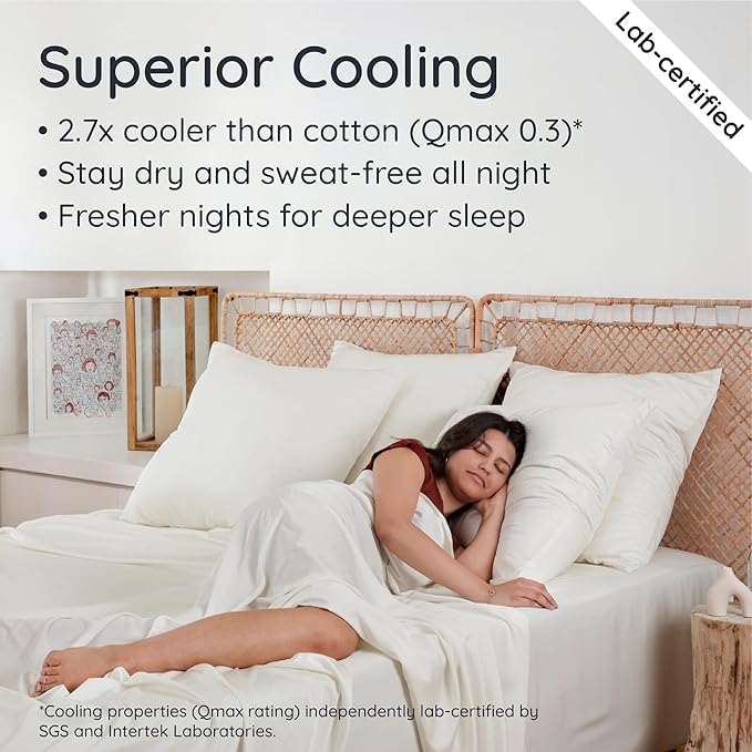 Bambaw 100% Viscose Derived from Bamboo Sheets Twin Size, Cooling Fitted Sheet Only, Twin Size Fitted Sheets Only, 15’’ Deep Pocket Cream Fitted Sheet with Straps, Twin Bed Fitted Sheet Only (Ivory)