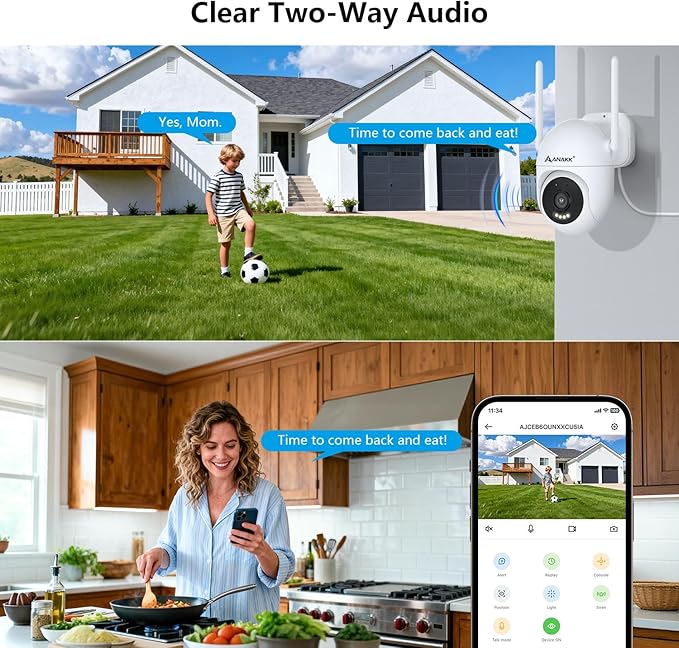 Anakk Outlet Powered Outdoor Security Camera with SD Card, 2.4Ghz/5Ghz WiFi Home Camera, Night Color, 2 Way Audio, 24/7 Recording, Human Detection, Cam for Baby/Nanny/Pet, Waterproof, No Monthly Fee