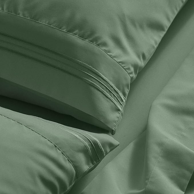 Mellanni Full Sheet Set - 6-Piece Iconic Collection Bedding, (Including 4 Pillowcases), 21-Inch Extra Deep Pocket, Easy Care, Ultra Soft, Cooling Sheets, Brushed Microfiber - Sage