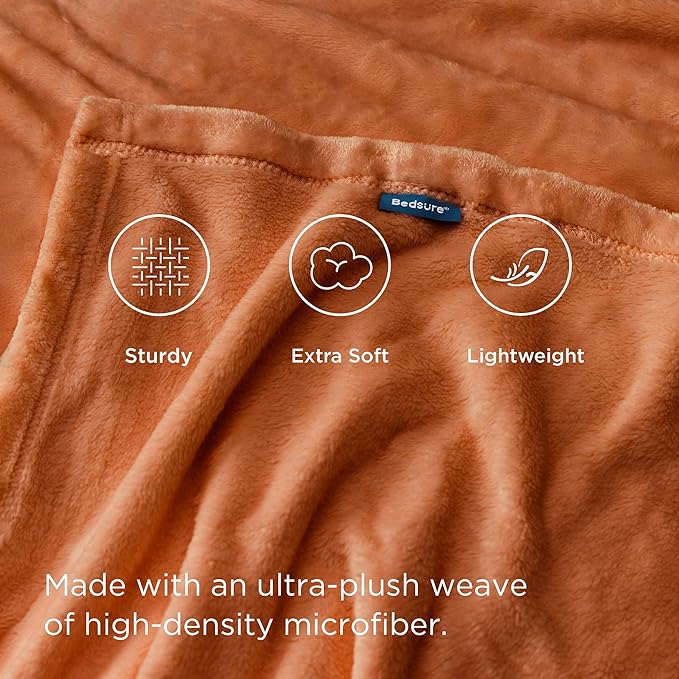 Bedsure GentleSoft Fleece Throw XL Blanket Burnt Orange - 300GSM Soft Lightweight Plush Cozy Blankets for Bed, Sofa, Couch, Travel, Camping, 50x70 inches