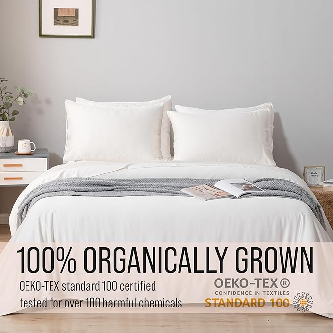 Bella Coterie 7 Piece Luxury Bamboo Viscose Split King Size Sheet Set | 2 Fitted Sheets for Adjustable Beds | 100% Organically Grown | Cooling for Hot Sleepers | 4 Pillowcases [Ivory]