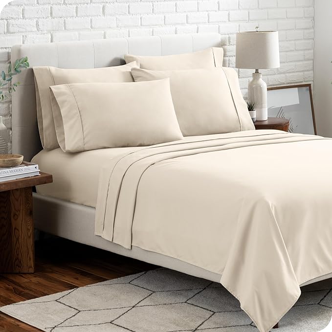 Bare Home Hotel Luxury Full XL Sheet Set, Extra Soft - 6 Piece Set - Deep Pockets - Easy Fit - Cooling & Breathable - Wrinkle, Fade, Stain Resistant - Includes 4 Pillowcases (Full XL, Sand)
