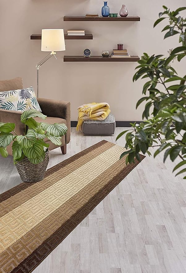 Custom Length Hallway Runner Rug,Slip Resistant,Meander Brown, 26 Inch X 25 feet, Sold and Priced Per Foot