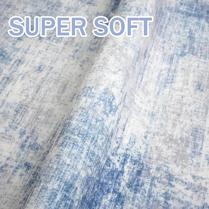 IOHOUZE Abstract Runner Rug 2x5 Ft Washable Runners for Hallways, Non Slip Kitchen Runner Printed Faux Wool Entryway Runner Indoor, Modern Floor Carpet for Hall Kitchen Bedroom, Light Blue White