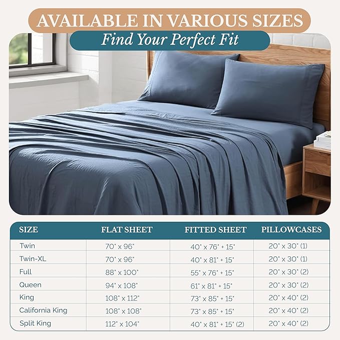 Casa Platino Bedding Sheets & Pillowcases, 3 Piece Set, Pre-Washed Fade Resisitant Cozy Bedding Sets Twin XL - 100% Hydro-Brushed Microfiber - Twin XL Sheet fits up to 15 inch Mattress- Estate Blue