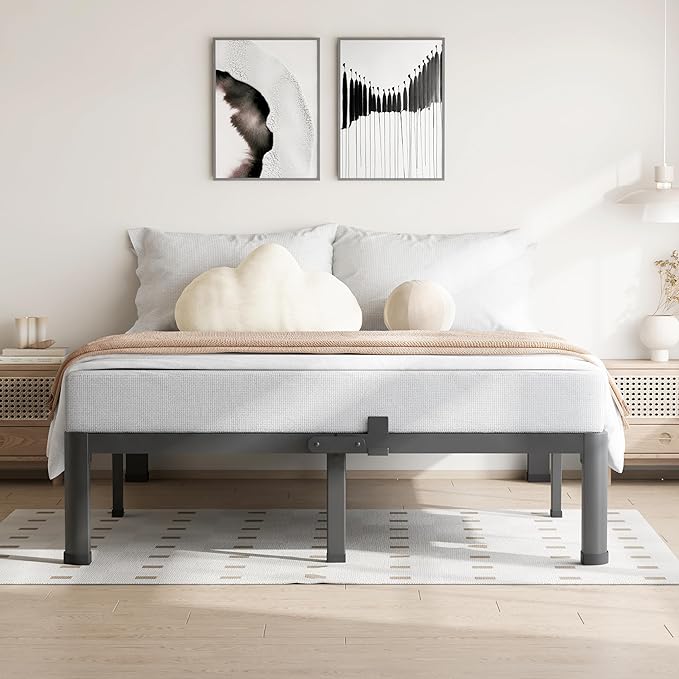 7 Inch Full Size Bed Frame, 3500Lbs Heavy Duty Metal Platform with Round Corner Legs Mattress Slide Stopper, Steel Slat Support No Box Spring Needed, Noise Free, Non-Slip, Easy Assembly
