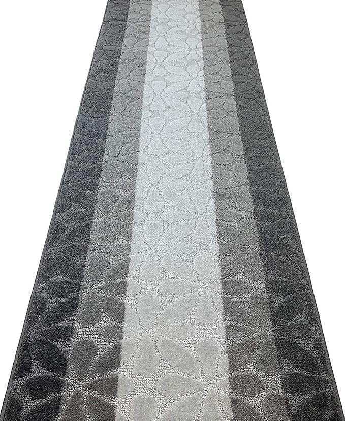 Custom Length Hallway Runner Rug,Slip Resistant,Flower Grey, 26 Inch X 19 feet, Sold and Priced Per Foot