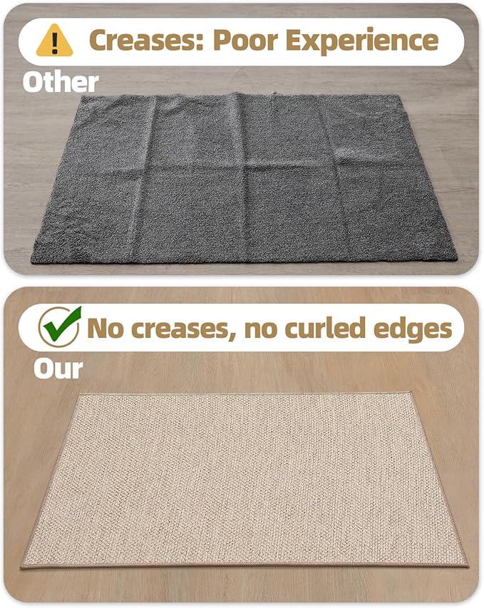 Color&Geometry Ultra-Thin Indoor Door Mat, 36"x56" Low-Profile Non-Slip Entryway Rug with Modern Geometric Texture, Washable Doormat for Indoor Entrance, Front Door, Khaki (Rolled-up NO Creases)