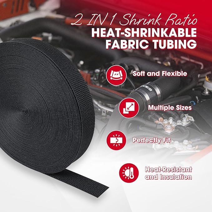 Sonoreboom 2 in 1 Heat Shrink Braided Sleeving Fabric Tubing-Ideal fit Irregular Shape Hose/Cable/Wire (3/4"(19mm), 100FT)