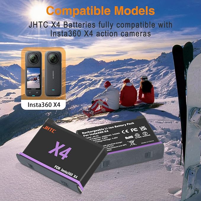JHTC 360 X4 Battery Compatible with X4, 2 Pack 2500mAh Replaceme X4 Batteries with Battery Storage Case