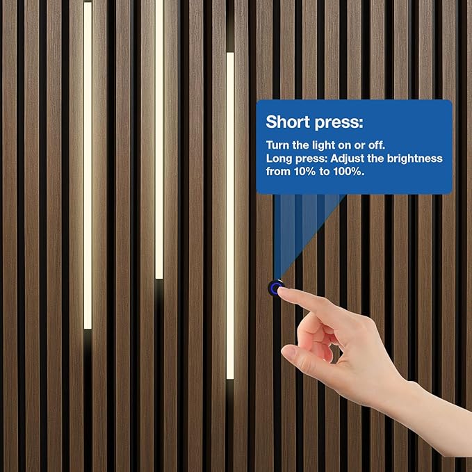 NeatiEase LED Recessed Lighting Kit for Wood Slat Wall Panel, 6 Pcs Self-Adhesive 3000K Warm LED Light with Smart Switch and Adjustable Brightness for Cabinet, Kitchen (2 * 36"+2 * 24"+2 * 16")