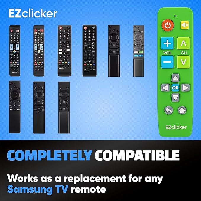Samsung Replacement TV Remote Compatible with Samsung TV's ONLY (Green) Big Button TV Remote Control, Simplified and Easy to Use (2xAAA Batteries not Included)