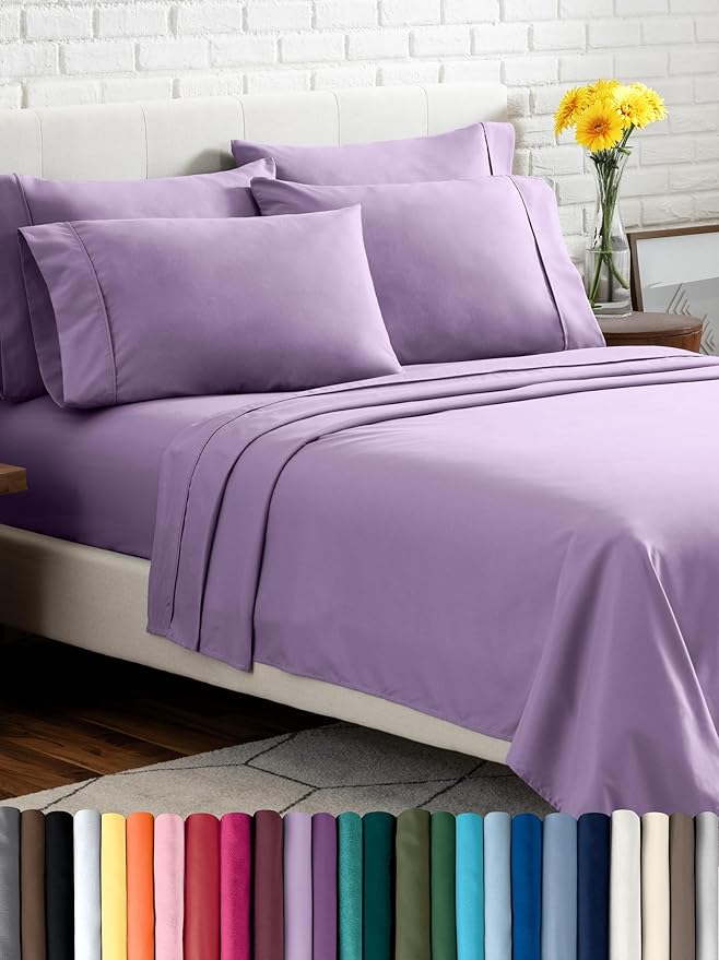 Bare Home Hotel Luxury King Sheet Set, Extra Soft - 6 Piece Set - Deep Pockets - Easy Fit - Cooling & Breathable - Wrinkle, Fade, Stain Resistant - Includes 4 Pillowcases (King, Lavender)