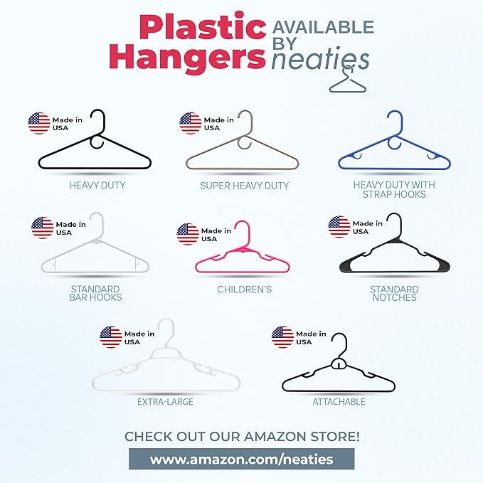 Neaties Heavy Duty Clothes Hangers 100+ Pack (162 Count) – Made in The USA – 8lb Capacity Plastic Hangers for Adult Clothing – Durable for Pants, Coats, Jackets, or Jeans – White & Black