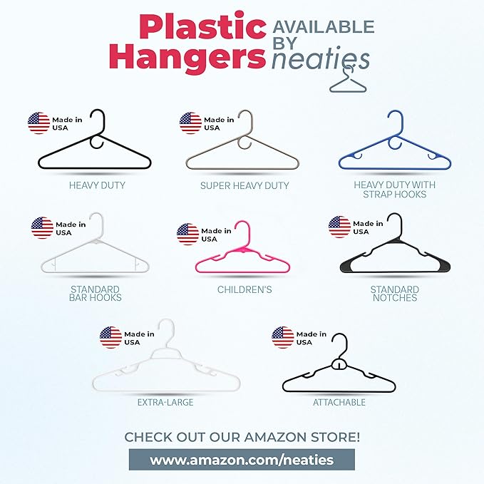 Neaties Heavy Duty Clothes Hangers 20 Pack (24 Count) – Made in The USA – 8lb Capacity Plastic Hangers for Adult Clothing – Durable for Pants, Coats, Jackets, or Jeans – Blue