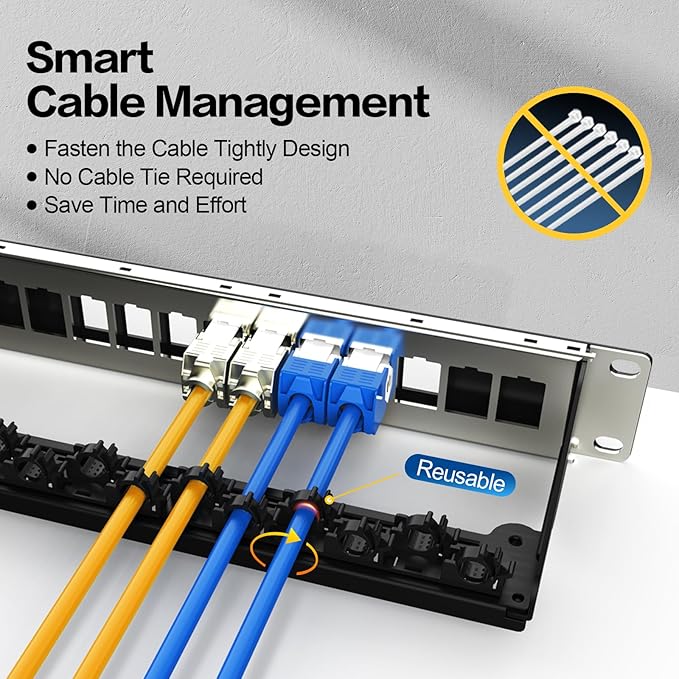 PBAEGAV 16 Port Patch Panel Blank UTP/STP 1U 19" Keystone Patch Panel with Cable Management and Support Bar Compatible with LC/SC/ST/FC/USB/HDMI Keystone Jack(16 Port)