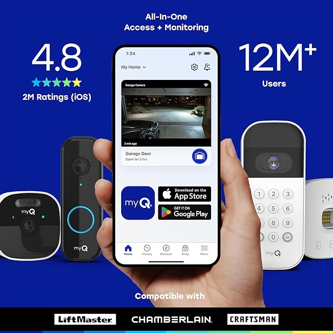 Chamberlain myQ Video Doorbell | 2K Camera, Battery/Wired, Color Night Vision, Live View with 2-Way Talk, Motion Detection & Real-Time Alerts, 150 Deg Wide View, Black
