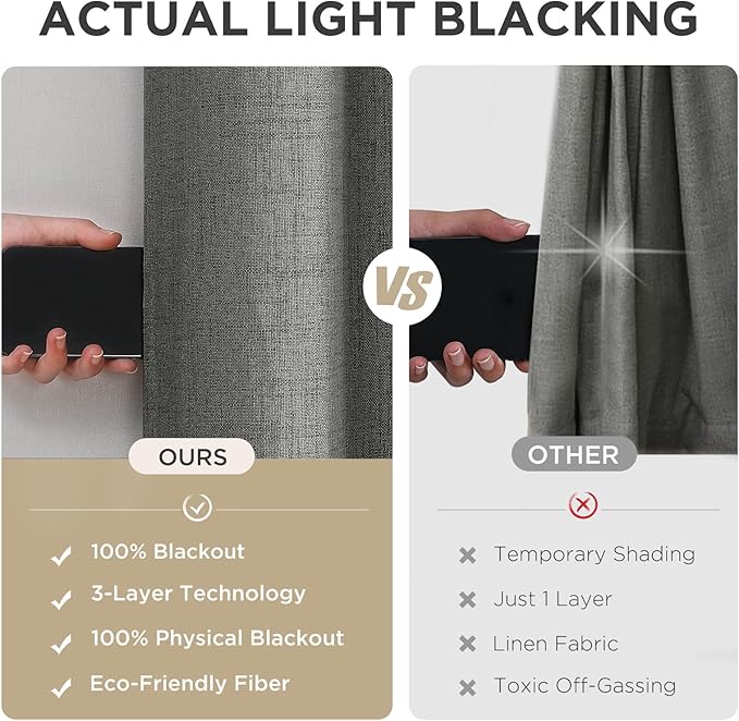 Joydeco Blackout Curtains 108 Inches Long 2 Panels Burg, Room Darkening Curtains for Bedroom, 100% Black Out Textured Thermal Drapes Privacy Protection 2 Panels Set(W52 x L108 Inch, Grey)