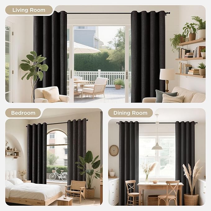 Joydeco Blackout Curtains 108 Inches Long 2 Panels Burg, Room Darkening Curtains for Bedroom, 100% Black Out Textured Thermal Drapes Privacy Protection 2 Panels Set(W52 x L108 Inch, Charcoal Grey)
