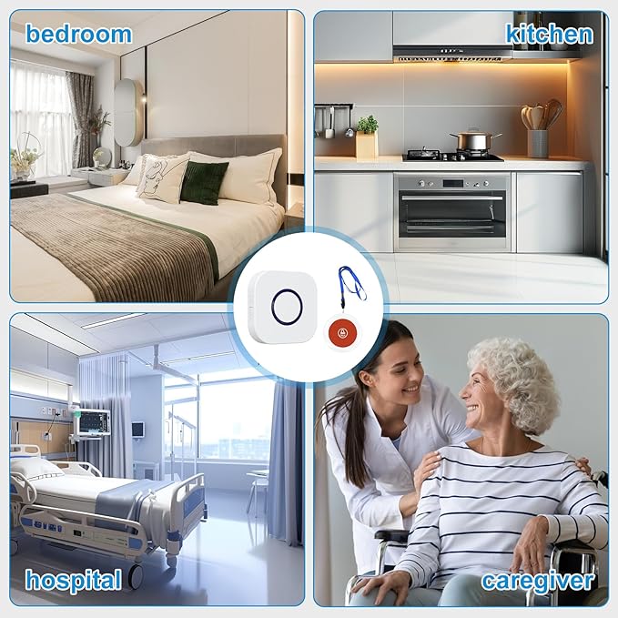 Wireless Caregiver Pager Call Button System with Emergency Buzzer Buttons SOS Alert, 38 Melodies AB Buttons 1000+ Feet Range for Elderly Disabled Home Care, 1 Receiver + 2 Transmitters White