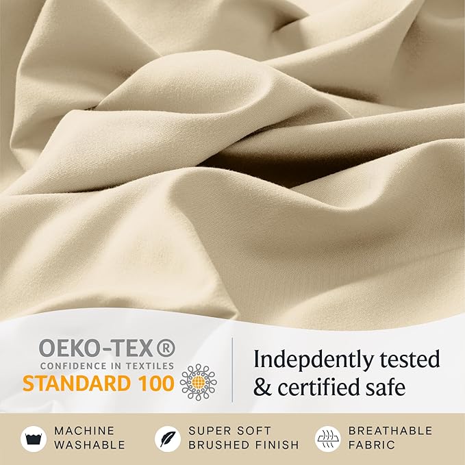 LuxClub 4 PC California King Sheet Set, Deep Pockets Wrinkle Free Cooling Bed Sheets Hotel Bedding for Women, Men, Includes 1 Fitted Sheet, 1 Flat Sheet and 2 Pillowcases-Cream