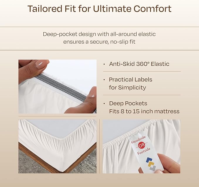 California Design Den Split King Sheets Sets for Adjustable Bed, Soft 800 Thread Count Sateen, 100% Cotton Set, Includes Twin XL Fitted Sheets - True Ivory