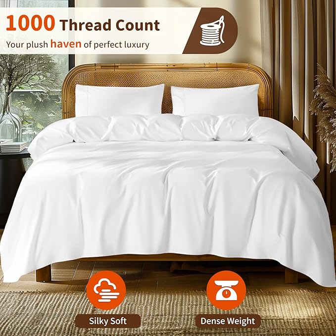 LBRO2M 1000 Thread Count 100% Egyptian Cotton Sheets Set Twin XL, 3 Piece Sets Bed Sheet Deep Pocket Sheet Set 16" Soft Comfortable All Season (Twin XL, White)