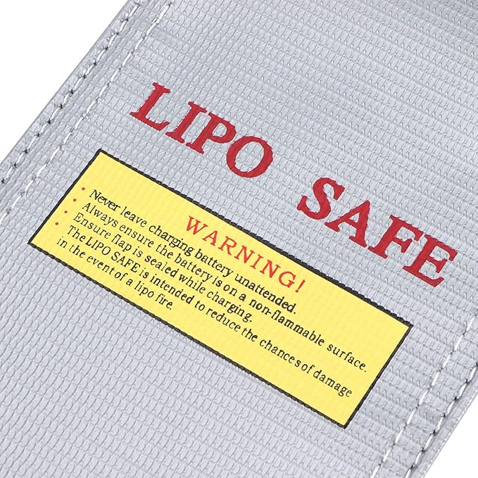 Fdit Lithium-Ion Battery Safe Bag, Fireproof Explosion-Proof Storage Bag 10x20cm with Hook and Loop Fastener for Battery Protection and Transport