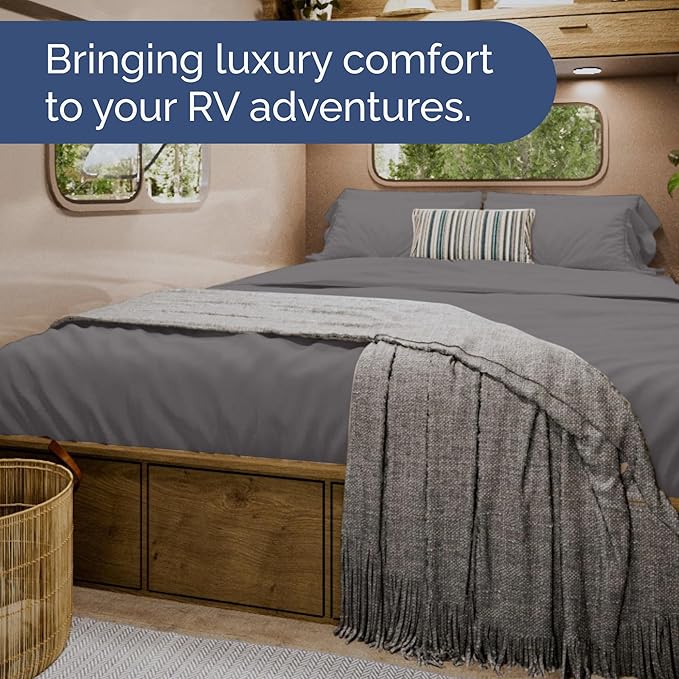 RV Short Queen Sheet Set 60 X 75 - 4 Piece RV Short Queen Bed Sheets - Soft, Breathable & Cooling - Designed for Bunks, Trailers & Camper - Fits 8” to 12" Mattress - Hotel Luxury Bedding - Dark Grey