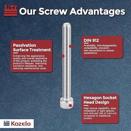 Kozelo 8pcs Socket Head Cap Screws - [M10-1.5 x 95mm] 304 Stainless Steel Allen Socket Drive for Electrical Motor 3D Printing Fan Engine Replacement Use, Silver