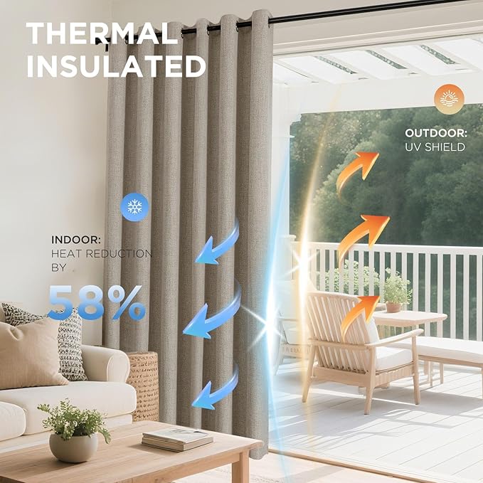 Joydeco Modern Linen Blackout Curtains, 100"W x 120"L, 1 Panel for Bedroom & Living Room, Thermal Insulated, Grommet Top
