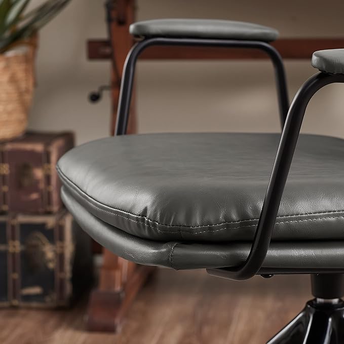 Art Leon Mid Century Modern Chair, Oak Legs Swivel Accent Chair No Wheels, Faux Leather Armchair for Small Spaces Home Office Living Room Bedroom, Gray