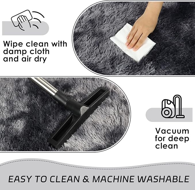 duduta Grey Plush Area Rugs for Bedroom 5x8 ft, Fluffy Carpet for Living Room Kids Room, Large Shag Dorm Rug, Washable Non Slip