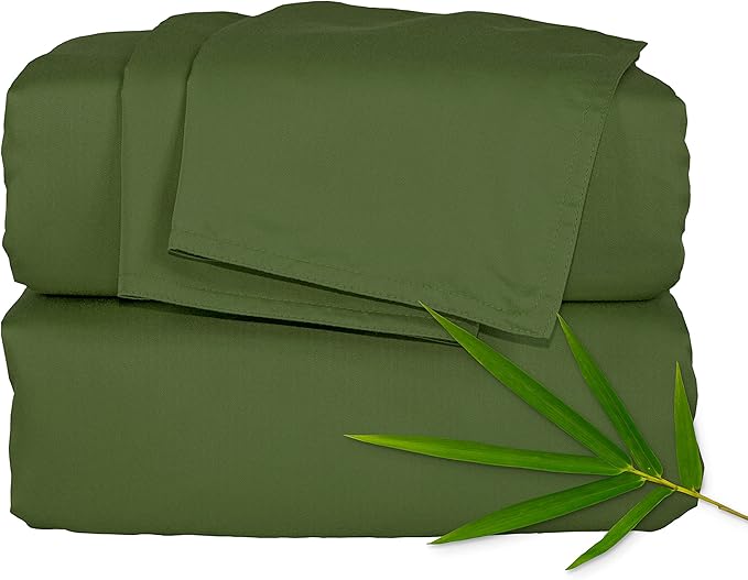 Pure Bamboo Full Sheets, Genuine 100% Organic Viscose Derived from Bamboo Bed Sheet Set, Luxuriously Soft & Cooling, Double Stitching, 2 Year Quality Promise (Full, Pesto)