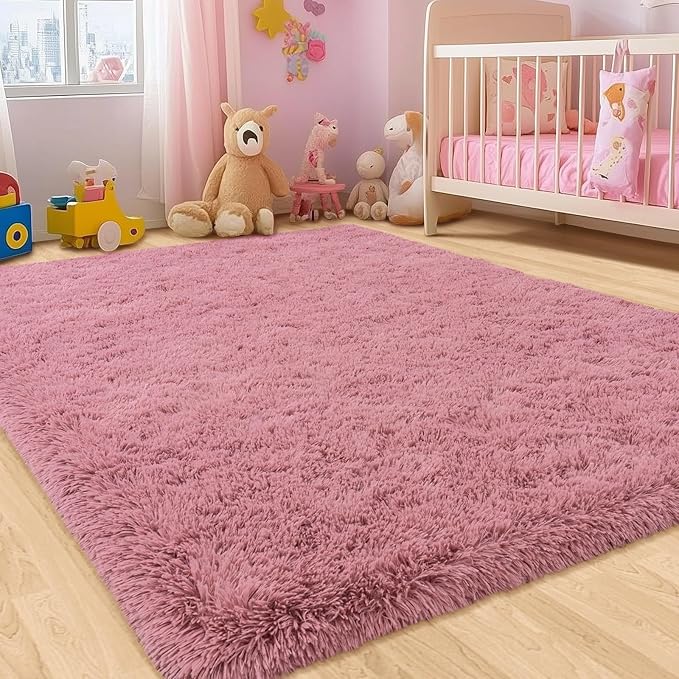 Fluffy Rugs for Living Room, Soft Shaggy Rugs for Bedroom, Blush Pink Shag Area Rug, Cozy Fuzzy Carpet for Kids Home Decor, 6x9 Feet